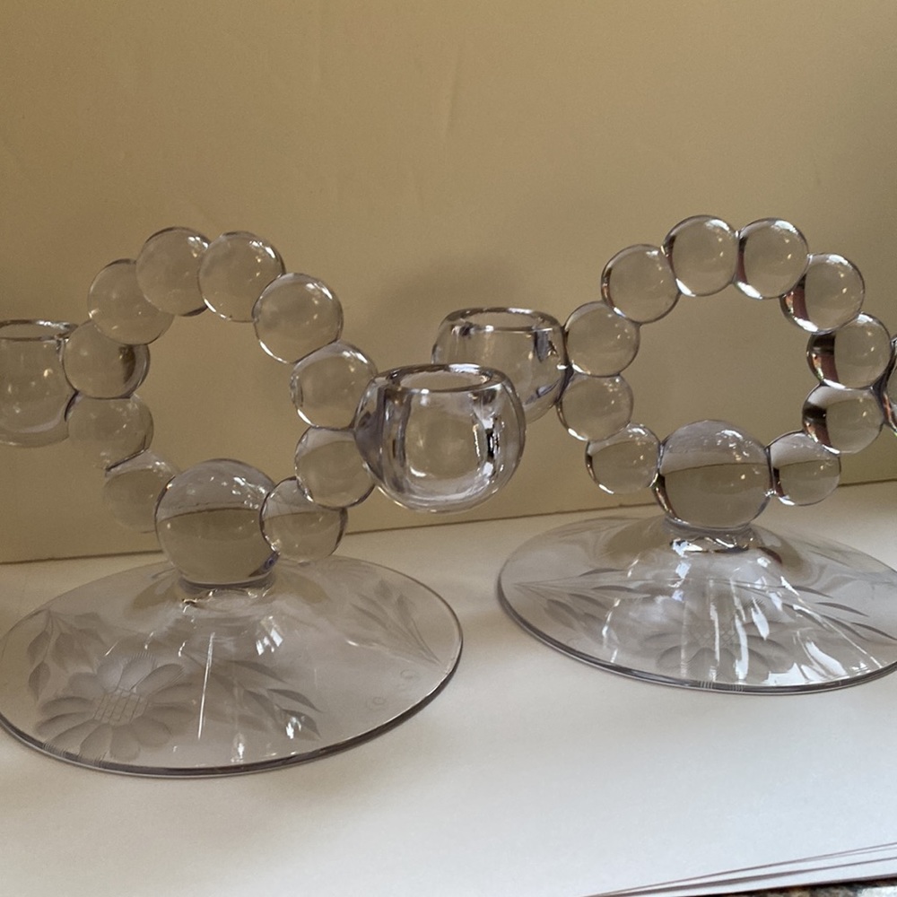 Vintage Imperial Candlewick Candleholders set of 2. Etched cornflower.